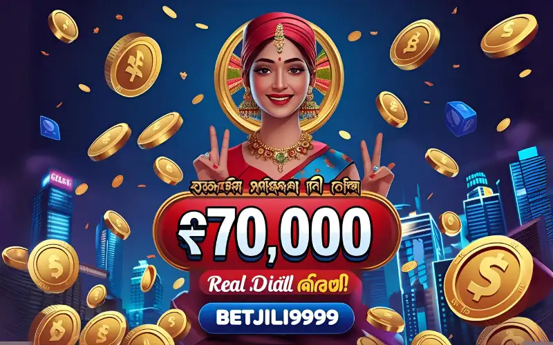 User hitting the jackpot on betjili9999 platform with flashing coins and cash