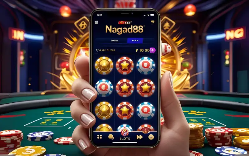 Excited user celebrating a win while using the Nagad88 app on their phone.