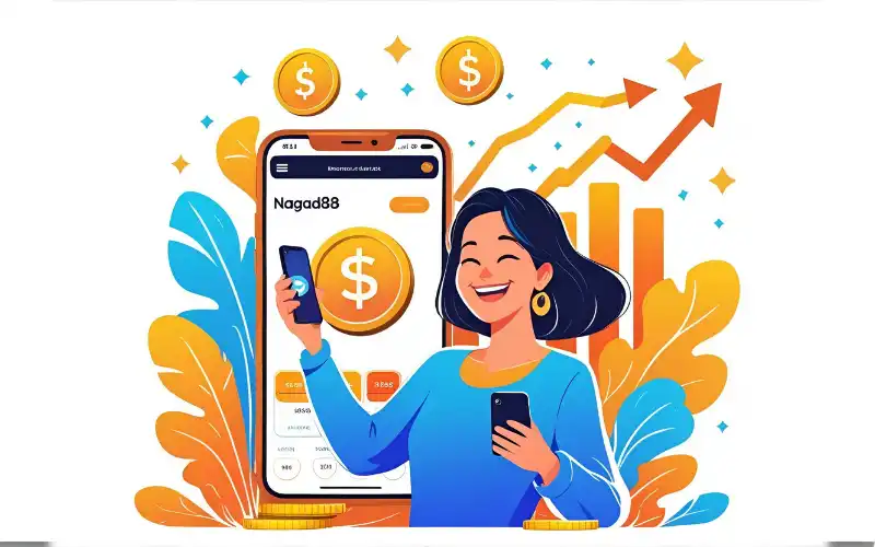 A glowing jackpot meter on the nagad88 app reaching ৳10 lakh as coins explode around the phone.