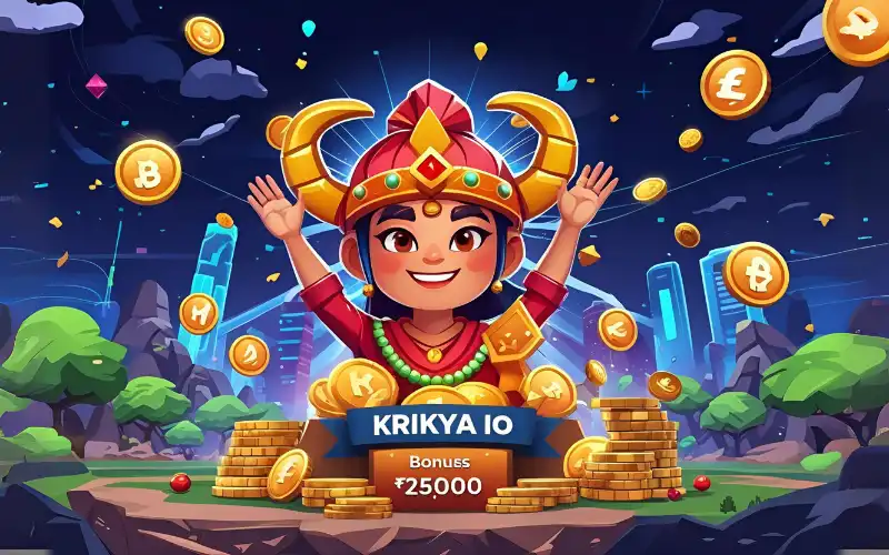 Smartphone screen showing krikya io gameplay and payouts of ৳5,000–৳60,000.