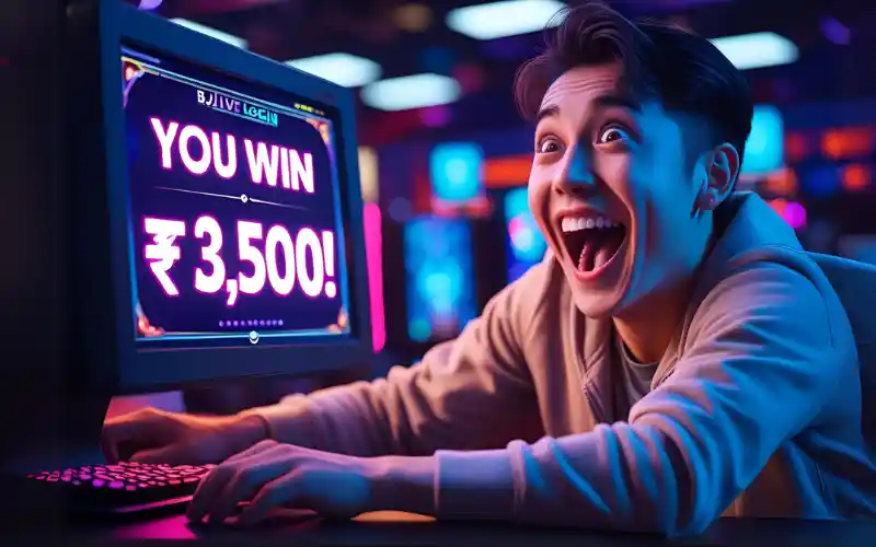 Jackpot win on BJ Live Login with excited player.